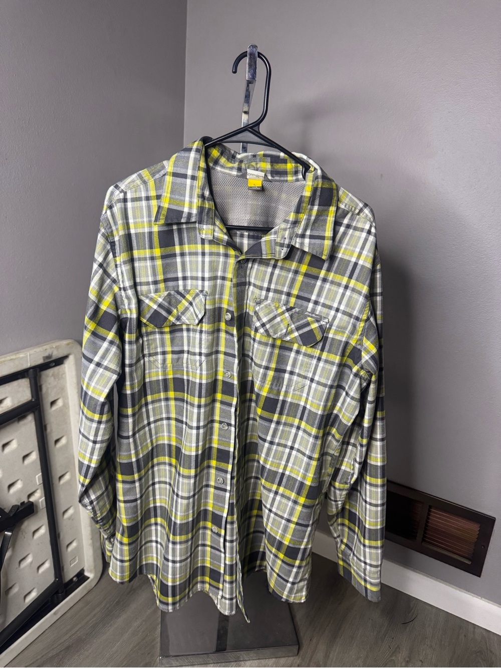 Eddie Bauer Gray, Yellow & White Plaid Dress Shirt
